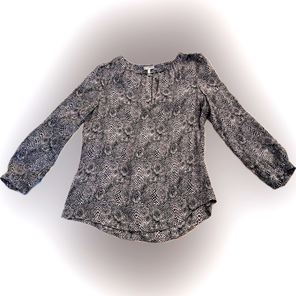Joie small silk snakeskin print v-neck long sleeve blouse